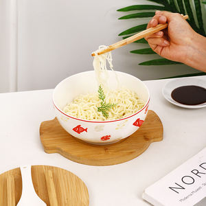 Cuenco chino blanco rojo para Fideos de microondas Cuenco Ramen con palillos y cuchara - Product Image 3