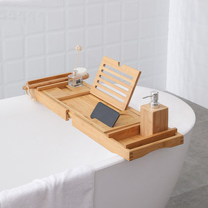 Venta caliente naturaleza bambú madera extensible antideslizante bañera <span class=keywords><strong>Caddy</strong></span> bandeja para baño Spa experiencia - Product Image 2