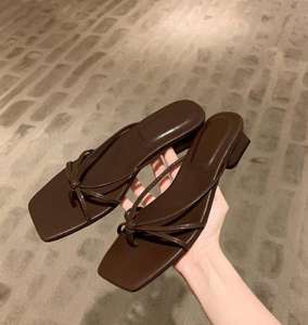 Sandalias de verano de una sola tira de seda satinada, sandalias de tacón alto estilo europeo, elegantes y modernas sandalias de tacón grueso para mujer - Product Image 6