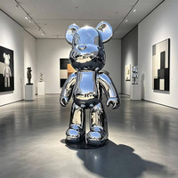 Statue d'ours violent grandeur nature personnalisée pour la décoration artistique de la maison, sculpture en acier inoxydable poli miroir