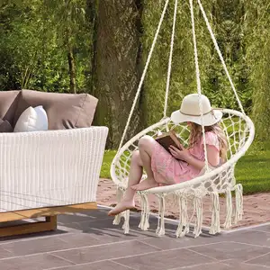 Кресло-гамак из хлопковой веревки с подушкой, подвесное кресло макраме