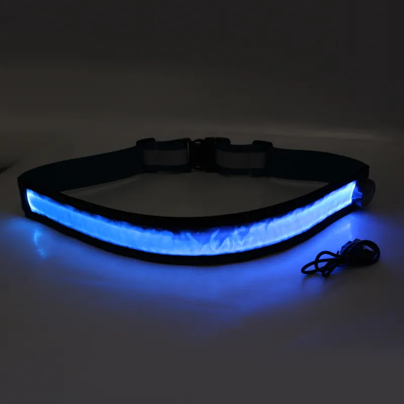 stock OEM CE EN13356 LED light hi viz illuminated luminous reflective running safety waist belt band with usb rechargeable