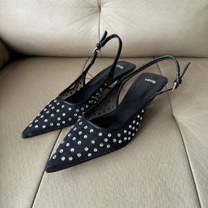 Sandales d'été sexy et respirantes pour femmes, avec doublure en PU, dessus en maille orné de strass et talon exposé, sandales confortables - Product Image 6