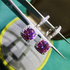 Boucles d'oreilles carrées en argent 925, 2 Carat, taille brillante, <span class=keywords><strong>Test</strong></span> de diamant passé rose, Moissanite, bijoux de fête, pierres précieuses - Product Image 4