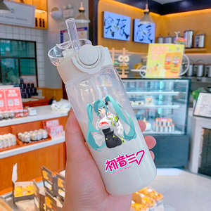 Botella de Agua de Plástico con Pajita de Hatsune Miku, 400 ml, para Niños, Gran Capacidad, Portátil, Transparente, Coleccionable de Anime - Product Image 4