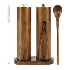 8 Inches Acacia Classic Customized Adjustable Wooden Hand Rotary Knob <b>Pepper</b> <b>Grinder</b> Set Manual Salt and <b>Pepper</b> Mill Set - Product Image 1