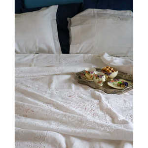 White Linen and Bobbin Lace Bedspread Soft Cotton Coverlet for Home <b>Queen</b> King Single <b>Mattress</b> Protector for Bedroom - Product Image 2