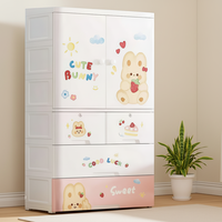 Armario de Plástico Portátil de 4 Niveles con Diseño de Dibujos Animados para Dormitorio, Armarios de Plástico Multifuncionales y Ecológicos para Ahorrar Espacio