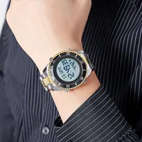 Montre numérique de luxe personnalisable en acier inoxydable avec boussole de prière musulmane, réveil Adhan, rétroéclairage et affichage de l'heure Azan, montres islamiques Hijri