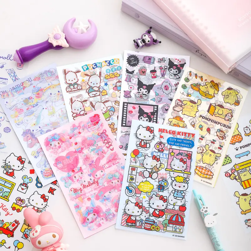 Stiker hewan peliharaan kartun lucu Jepang Anime Sanrio Kulomi kayu manis Melody Hello Kitty Pochacco untuk anak-anak