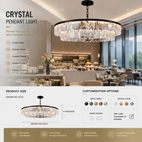 Lustre suspendu en cristal à double niveau de luxe, texture naturelle, pour hall d'hôtel, villa, salle à manger, éclairage de projet