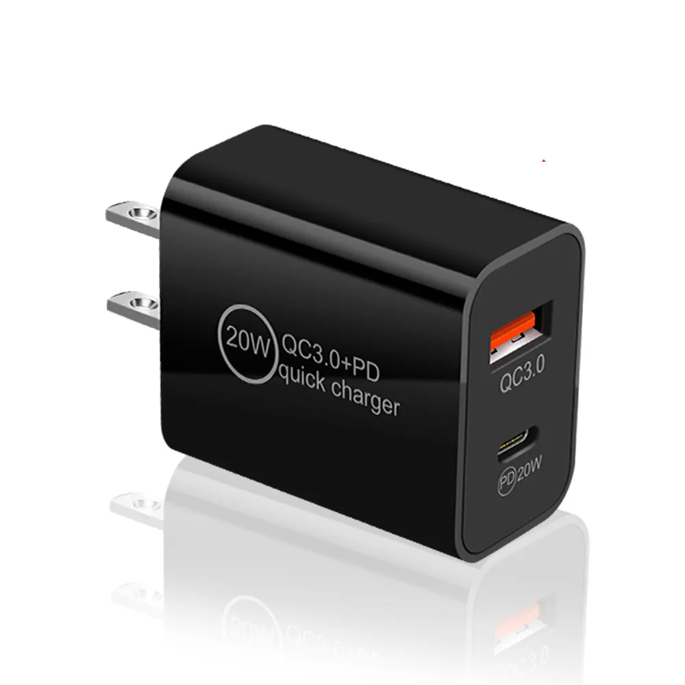 UK US EU 2in1 20w caricabatterie rapido qc3.0 usb tipo c adattatore per caricabatterie da parete americano