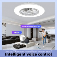 Ventilateur de plafond discret 22 pouces WiFi Tuya avec lumière, ambiance RGB, haut-parleur Bluetooth, application intelligente, moteur DC pour salle multimédia, chambre d'enfants, OEM