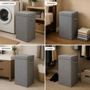 Cesto Portabiancheria in Tessuto <span class=keywords><strong>Grigio</strong></span> con Coperchio e Manici Rinforzati, Cesto per Bucato con Coperchio per <span class=keywords><strong>Bagno</strong></span> - Product Image 6
