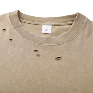 Camiseta de Hombre de Marca Streetwear, Desgastada y Rota, 300g, Algodón Puro, Corte Holgado, Diseño Liso, Lavada, Manga Corta - Product Image 4