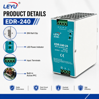 Alimentation électrique sur rail DIN 240W EDR-240, série 24V 48V avec PFC actif, convertisseur AC/DC industriel pour l'automatisation des armoires de contrôle