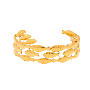 Bracelet de mode pour femme style minimaliste, 3 couches, petit poisson ajouré, étanche, en acier inoxydable, design élégant 3D - Product Image 1