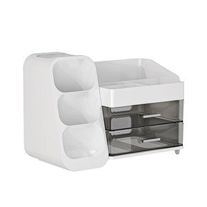 Cosmetic Storage <b>Box</b> With Drawers White Large Capacity <b>Makeup</b> Organizer For Brush Lipstick Eyeshadow Powder Puff Desktop Holder - Product Image 4