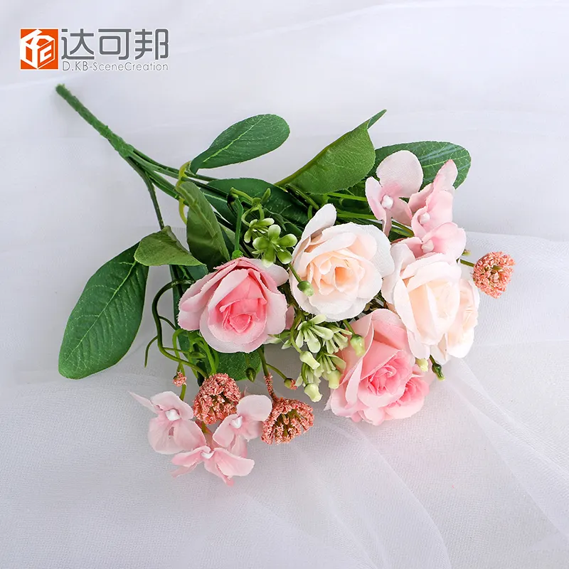 DKB Flower Cheap Price Silk Persian Hydrangea Artificial Flower Rose Bouquet For Wedding Decoration