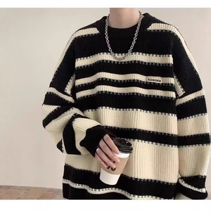 Nouveau <span class=keywords><strong>pull</strong></span> épais à épaules tombantes pour <span class=keywords><strong>homme</strong></span>, tricot rétro automne-hiver, style décontracté et ample à rayures pour garçons, couples et adolescents - Product Image 6
