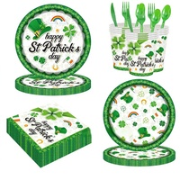 Nouvel ensemble de vaisselle jetable en papier à thème Saint-Patrick pour diverses occasions, 96 pièces, avec assiettes et nappe