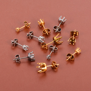 6 Prong Stud <b>Earring</b> Setting with <b>Post</b> | 18K PVD Gold Plated Stainless Steel Claw Base 3mm 4mm 5mm 6mm 7mm DIY Jewelry Making - Product Image 4