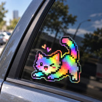 Autocollants holographiques personnalisés pour chats, mignons, dessins animés, laser, arc-en-ciel, vinyle, imperméables, découpés, adhésifs, résistants aux UV