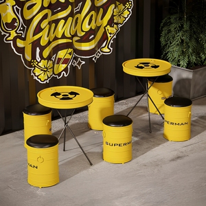 Conjunto de Mesa y Sillas para Restaurante SUNYARD, Estilo Industrial, de Acero, Creativo, con Forma de Barril de Aceite, para Uso en Exteriores, Cafeterías, Bares, Pubs - Product Image 4