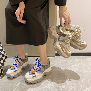 New Arrival Ladies Chunky <strong>Heel</strong> Sneakers Black High Sole <strong>Trainers</strong> Breathable and Luxurious for Autumn and Spring - Product Image 4
