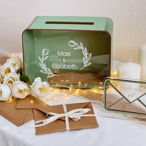 Wooden Acrylic <b>Wedding</b> Card Box With Transparent Front Personalized For <b>Wedding</b> Engagement Party Decor 23x16x13.5cm - Product Image 3