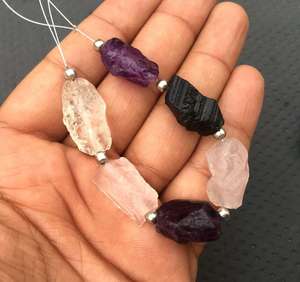 Amazing 6 Piece Natural Amethyst <b>Rose</b> Quartz <b>Clear</b> Quartz & Black Tourmaline Top Drill Gemstone Rough - Product Image 5