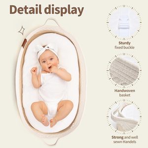 Cesta plegable de Moisés para bebé, cuerda de algodón 100%, pañal de bebé Beige personalizado, cesta de cambio de bebé para recién nacido con colchón - Product Image 5