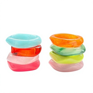 Unique Cute Acrylic Resin <b>Bangles</b> <b>Sets</b> Colorful Unisex Fancy Design Fashion Bracelets Pink Turquoise Orange Green Yellow - Product Image 1