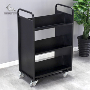 Chariot de livre Double face en métal en forme de W, chariot <span class=keywords><strong>sur</strong></span> <span class=keywords><strong>roulettes</strong></span>, 3 niveaux, <span class=keywords><strong>bibliothèque</strong></span>, littéraire, chariot Mobile, chariot pour documents et bureau - Product Image 6