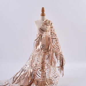 قماش دانتيل مطرز بتصميم أنيق ولامع وقابل للتنفس لفساتين الزفاف، متوفر بالجملة من المصنع - Product Image 6