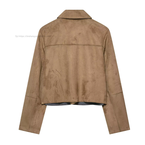 New Women's Long Sleeve Chic <b>Suede</b> Effect Short Fashion - Product Image 5