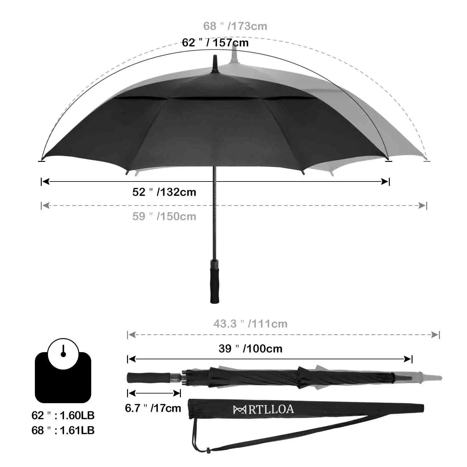 Ombrello all'ingrosso Logo personalizzato grande doppio baldacchino ombrello antivento ventilato ombrello da Golf dritto aperto automatico con logo