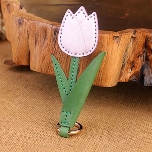 Stocked Pu Blue Charm <b>Cute</b> Leather Tulip Flower Keychain <b>Purse</b> Charms Tote Bag for Women - Product Image 5
