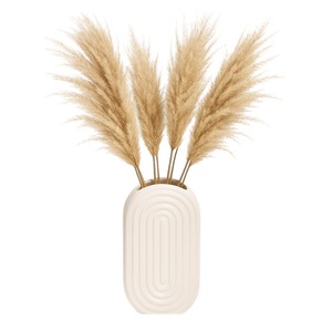 Vaso ovale in ceramica bianca con bordi scanalati, decorazione per la casa, ideale per soggiorno, camera da letto, ufficio, scrivania, ingresso, tavolo. - Product Image 2