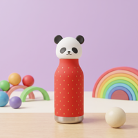 Bouteille d'eau isotherme en acier inoxydable à double paroi avec couvercle en silicone motif panda, idéale pour l'école - Vente en gros