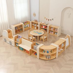 Meuble d'angle en bois massif pour salle de jeux d'enfants, unité de rangement Montessori avec organisateur de jouets et espace de siège - Product Image 2