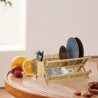 Égouttoir à vaisselle pliable en bambou en forme de X à 2 niveaux pour assiettes et bols