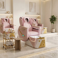 Fauteuil de pédicure électrique de luxe rose 4 en 1 avec dossier inclinable, airbag, LED, cuir PU, spa pour les pieds, équipement pour salon de manucure