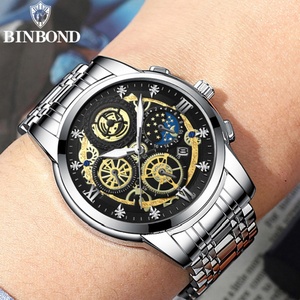 Montre pour homme BINBOND 4010, mouvement à quartz de qualité, cadran semi-squelette tendance, calendrier, étanche, montres de sport décontractées - Product Image 6