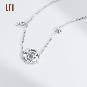 Venta al por mayor joyería fina oro blanco forma de flor 18K oro <span class=keywords><strong>real</strong></span> joyería collar CZ 18K oro blanco ajustable Rosa flor collar - Product Image 3