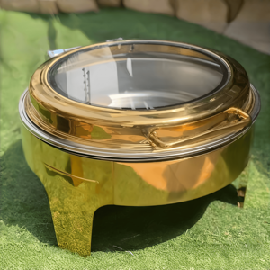 Scaldavivande Rotondo Dorato di Alta Qualità da 6L, Attrezzatura per Buffet per Matrimoni, Feste e Hotel - Product Image 2