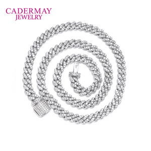 Cadermay Moissanite Cuban Chain 6mm Single Row Full Diamond Hip Hop Necklace 925 Sterling Silver Jewelry - Product Image 4