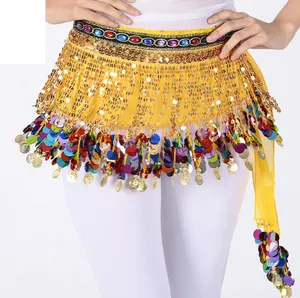 Wholesale Bohemian sequins Asian tassel hanging gold coin waist Hip Scarf