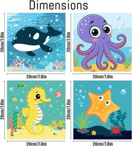 SONGWOOART Paquete de 4 Cuadros de 8x8 Pulgadas con Animales Marinos Adorables, Pintura Acrílica por Números para Decoración de Paredes - Product Image 2