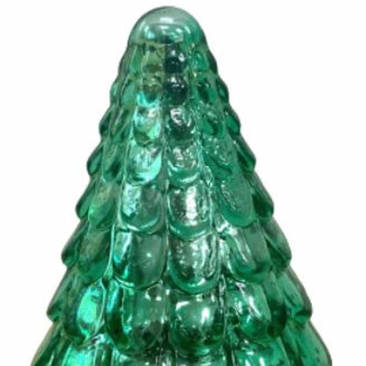 7\" HMS Embossed Green Glass Christmas Tree Sculpture Elegant Christmas Tree Design for Home Decor